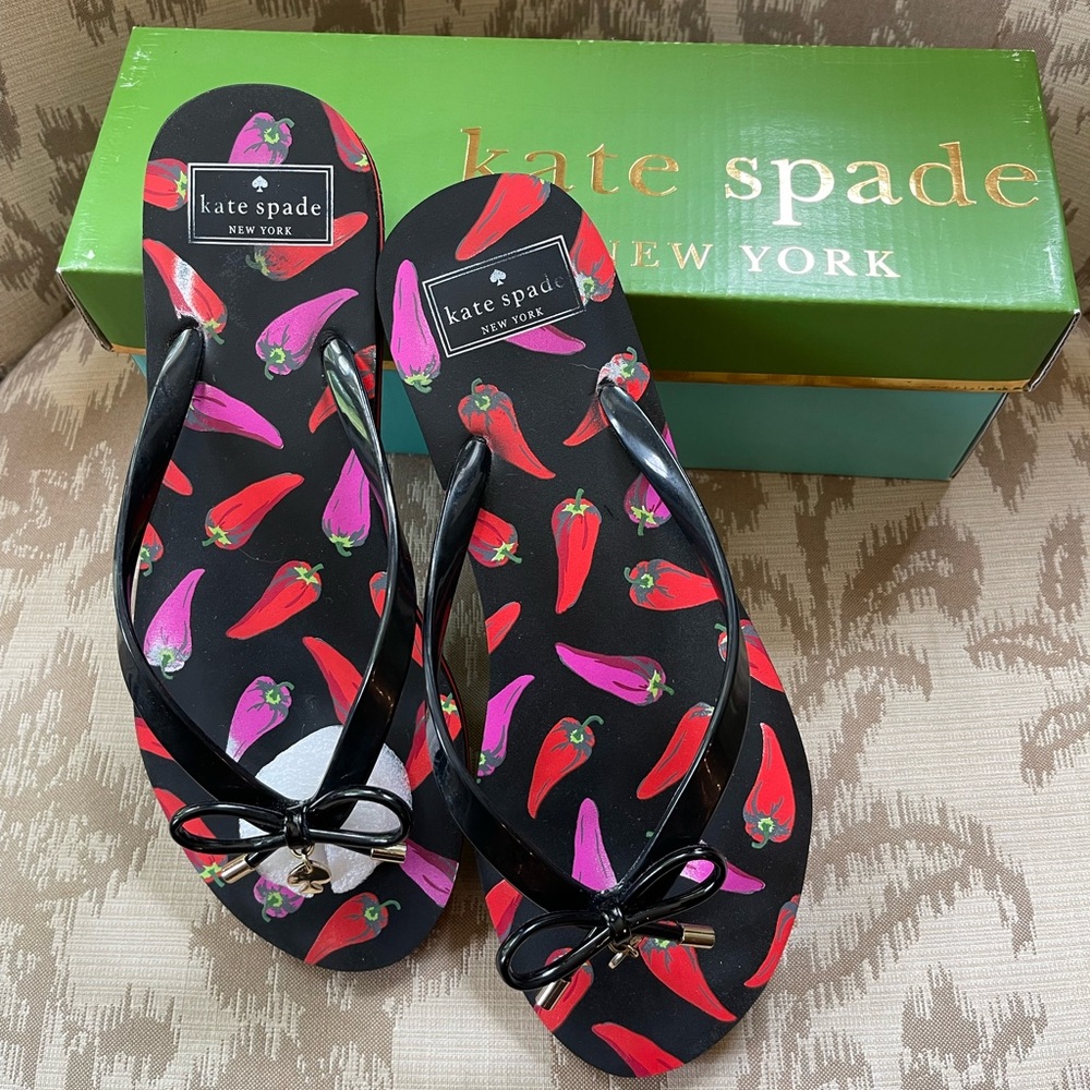 Kate Spade Chili Pepper print flip flops